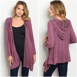 🆕Dark mauve hooded Open Front cardigan